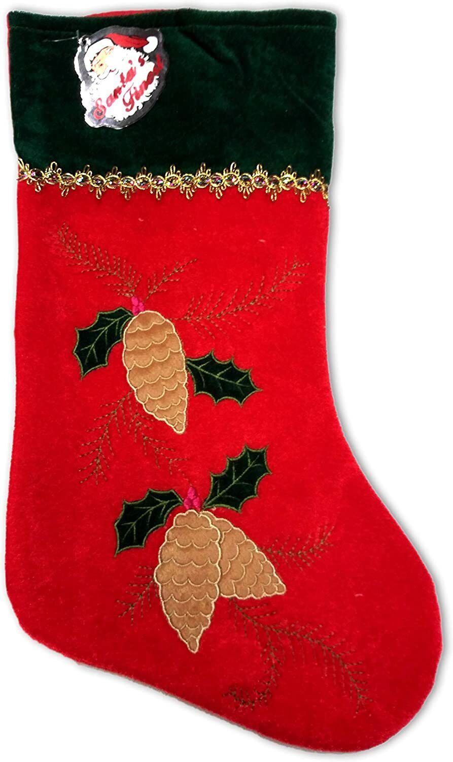 SANTA'S FINEST Christmas Holiday 19 Inch Classic Red Velvet Stockings