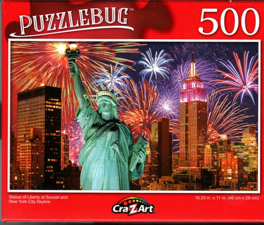 Statue of Liberty at Sunset and New York City Skyline - 500 Pieces Jigsaw Puzzle