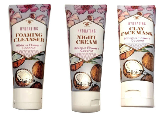 Hydrating Face Mask, Foaming Cleanser & Night Cream Hibiscus Flower & Coconut
