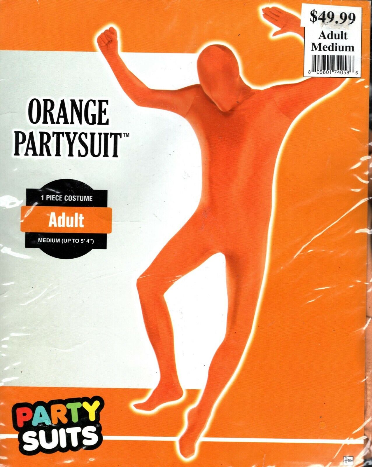Adult Full Body Party Skin Suit Halloween Costume Orange Medium Up To 5'4" Party