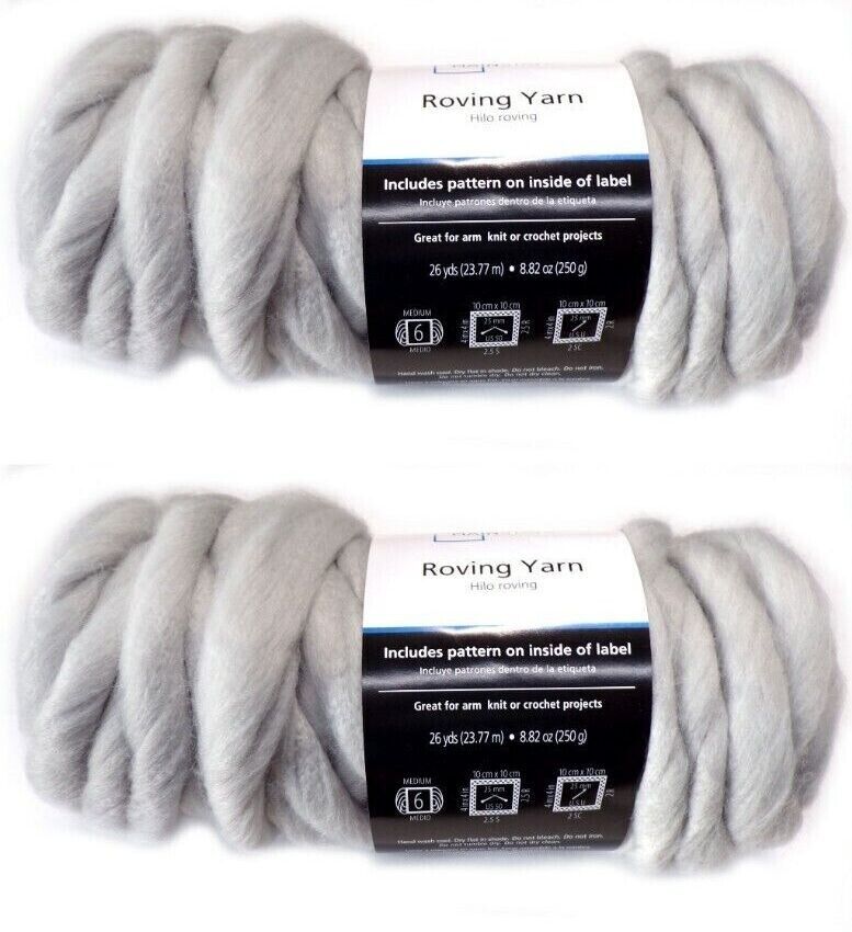 Mainstays 26 yd. Roving Yarn Pack of 2, Super Chunky, Grey color, arm knit