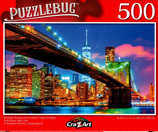 Brooklyn Bridge and Freedom Tower at Night - 500 Pieces Jigsaw Puzzle