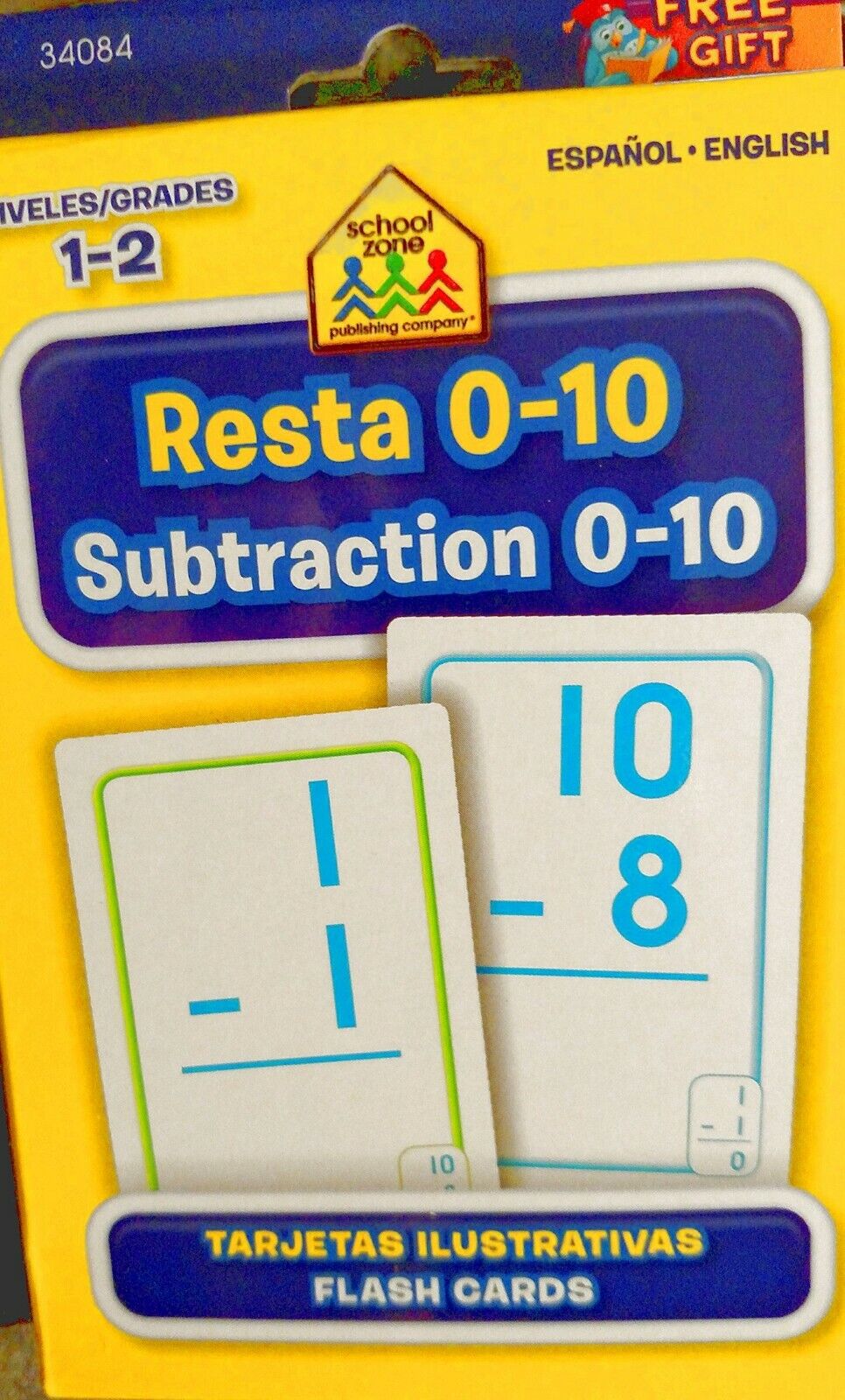 School Zone Bilingual Spanish English Subtraction (Resta) Facts 0-10 Flash Cards