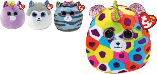 Ty Mini Squish-a-Boo´S Unicorn, Husky, Cat, and Leopard - 3 5/16in (Set of 4)