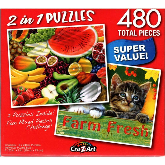 Fresh Fruits / Tabby Kittens - Total 480 Piece 2 in 1 Puzzles