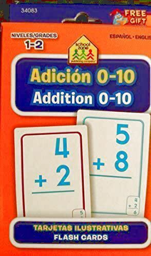 School Zone Bilingual Spanish English Addition Facts 0-10 Flash Cards Grades 1-2