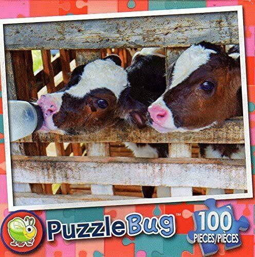 Dairy Calfs Drinking Milk - PuzzleBug - 100 Piece Jigsaw Puzzle