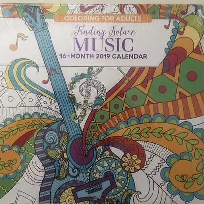 2019 Coloring for Adults Finding Solace Music 16 mo Wall Calendar
