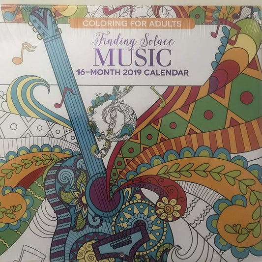 2019 Coloring for Adults Finding Solace Music 16 mo Wall Calendar