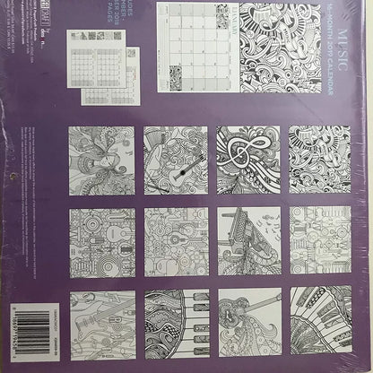 2019 Coloring for Adults Finding Solace Music 16 mo Wall Calendar