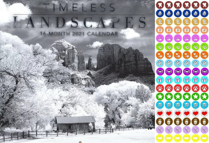 2021 16 Month Wall Calendar - Landscapes - with 100 Reminder Stickers