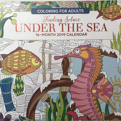 2019 Coloring for Adults Finding Solace Under The Sea 16 mo Wall Calendar
