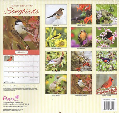 Songbirds - 2016-16 Month Wall Calendar