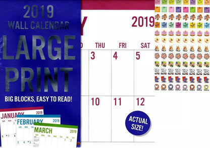 Vista Large Print - 12 Month 2019 Wall Calendar - Big Blocks Easy to Read + 120