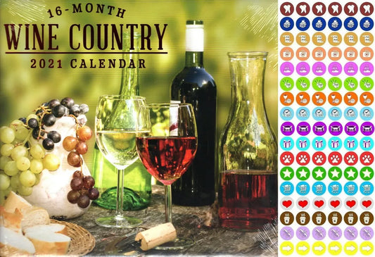 2021 16 Month Wall Calendar - Wine Country - with 100 Reminder Stickers