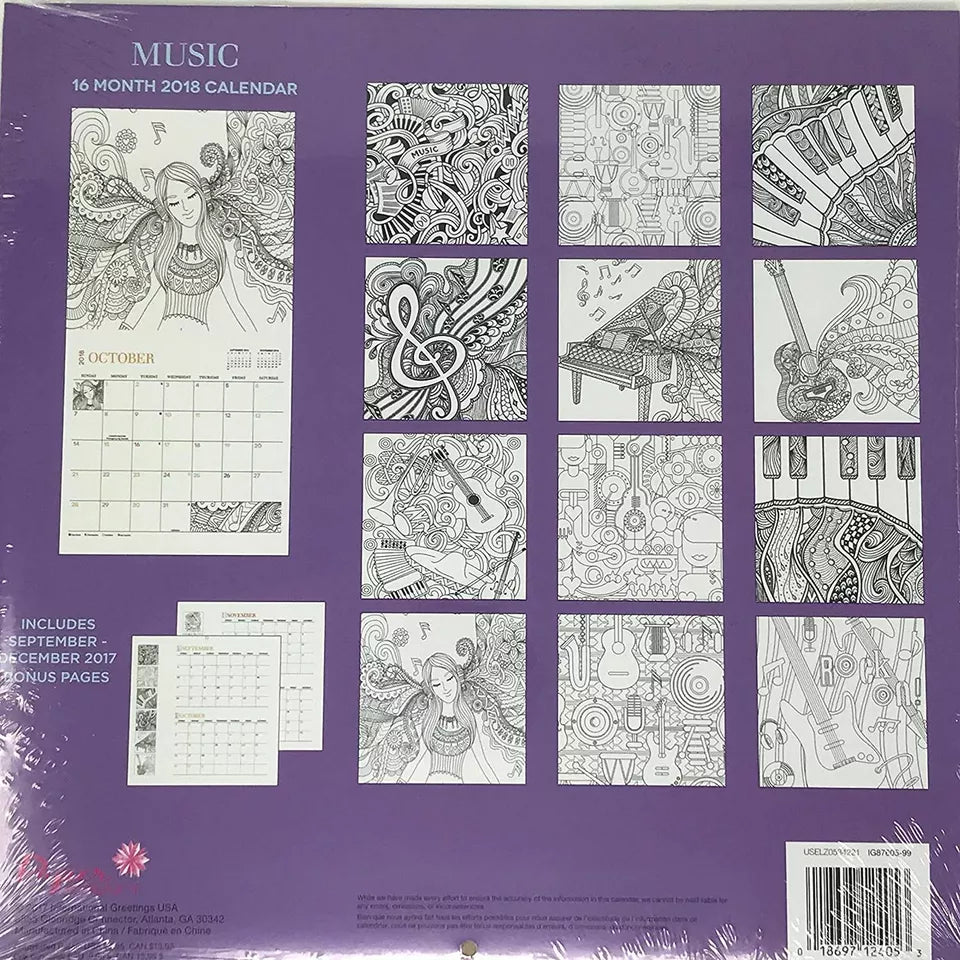 Finding Solace Music Coloring for Adults 2018 Calendar