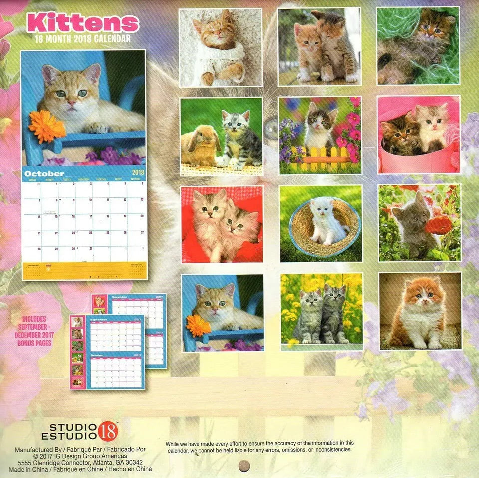 Kittens - 16 Month 2018 Wall Calendar Planner Organizer