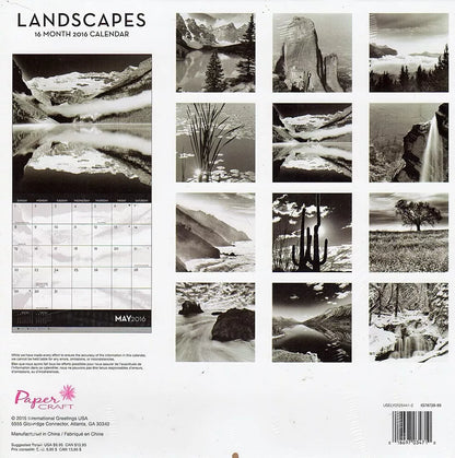 2016 Landscapes (Black & White) - 16 Month Wall Calendar