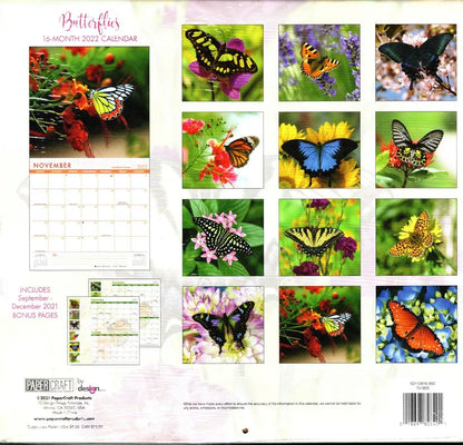 2022 16 Month Wall Calendar Linen Paper Texture - Butterflies v2