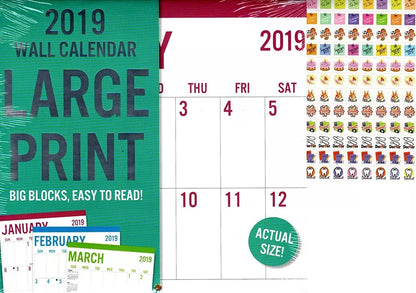 Vista Large Print - 12 Month 2019 Wall Calendar - Big Blocks Easy to Read + 120
