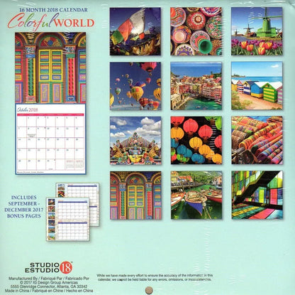 Colorful World - 16 Month 2018 Wall Calendar Planner Organizer