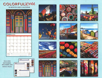 2020 Colorful World Full-Size Wall Calendar, 16-Month