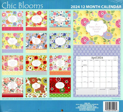 Chic Blooms - 2024 12-Month Wall Calendar + Pocket Planner (Pack of 2)