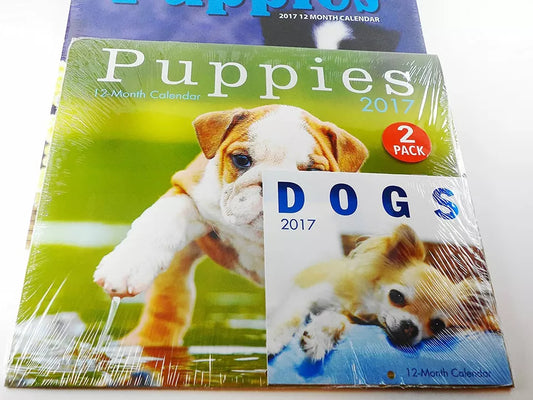 3 Piece Calendar Bundle Puppies and Dogs 2017 Wall Calendar and Dogs Mini Wall