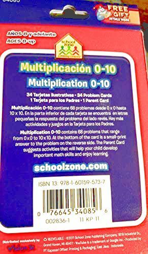 School Zone Bilingual Spanish English Multiplication (Multiplicacion) Facts 1-10