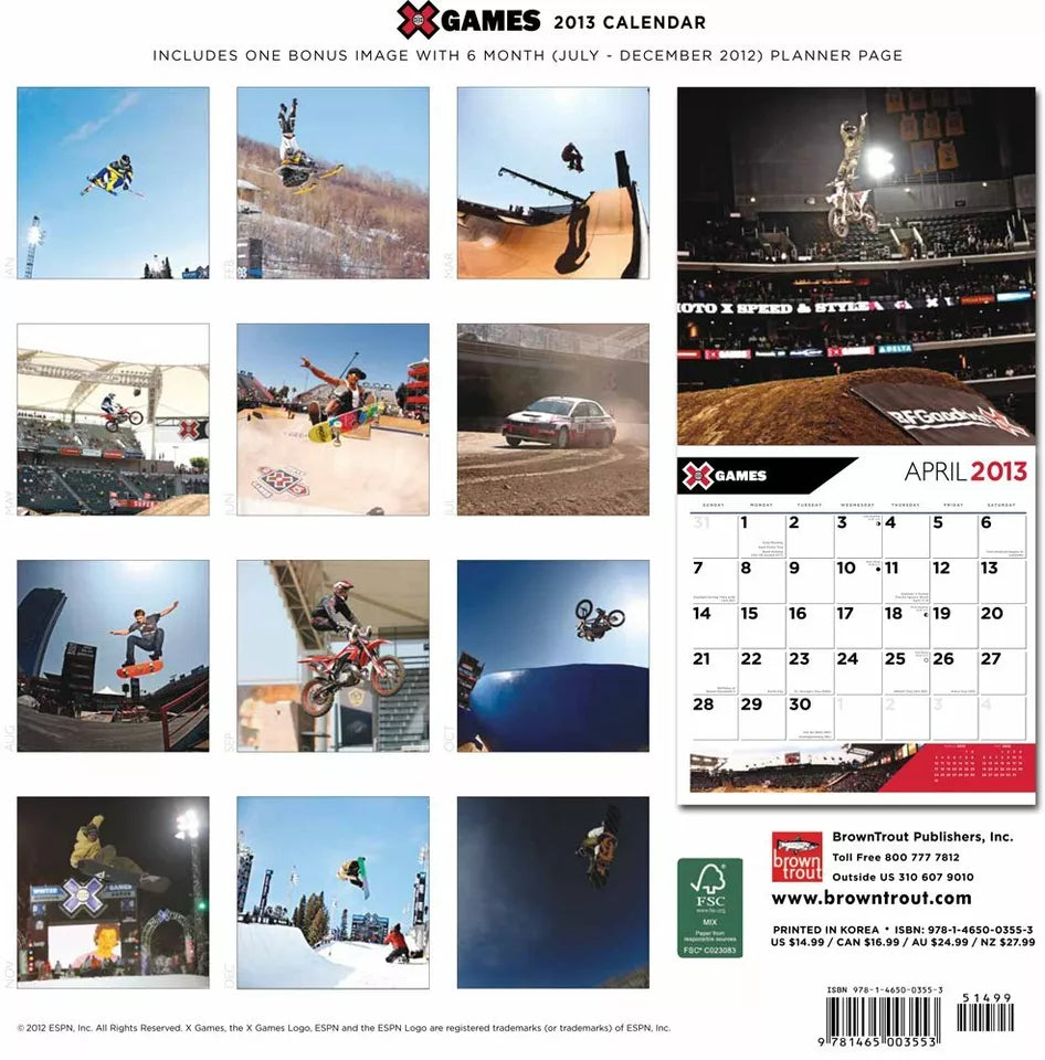 X Games Extreme Sports 2013 Square 12X12 Wall Calendar