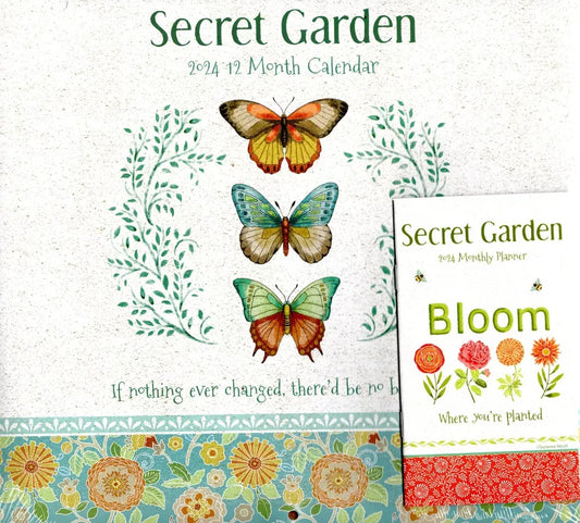 Secret Garden - 2024 12 Month Wall Calendar + Pocket Planner (Pack of 2)