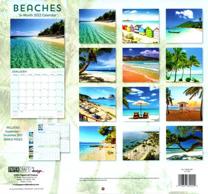 2022 16 Month Wall Calendar - Beaches