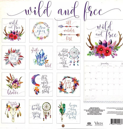 Vista 2019 Wild and Free - 16 Month Wall Calendar + 120 Reminder Stickers