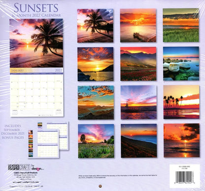 2022 16 Month Wall Calendar Linen Paper Texture - Sunsets - with 100 Stickers
