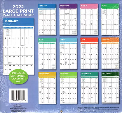 2022 16 Month Wall Calendar - Large Print Calendar - with 100 Reminder Stickers