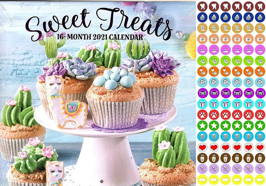 2021 16 Month Wall Calendar - Sweet Treats - with 100 Reminder Stickers