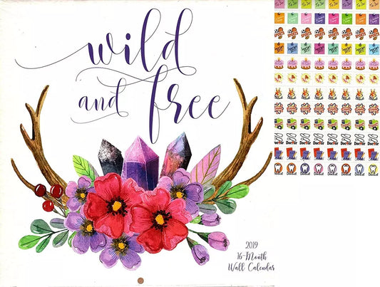 Vista 2019 Wild and Free - 16 Month Wall Calendar + 120 Reminder Stickers