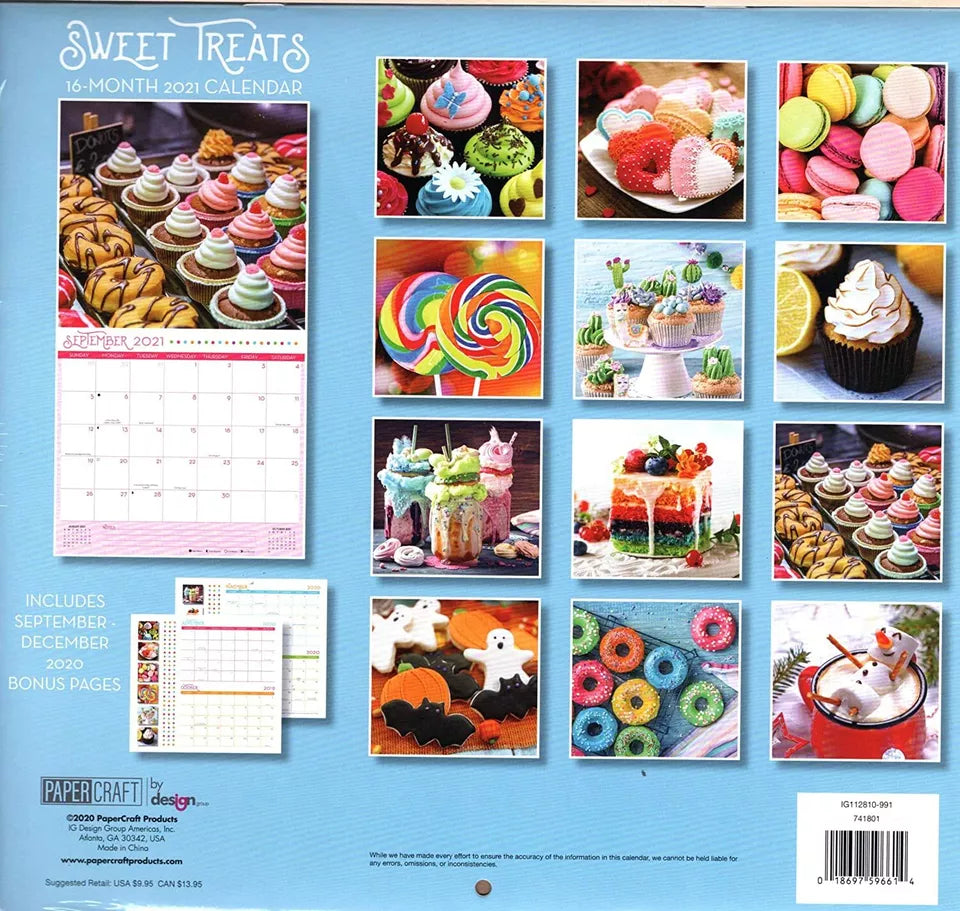 2021 16 Month Wall Calendar - Sweet Treats - with 100 Reminder Stickers