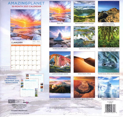 2021 16 Month Wall Calendar - Amazing Planet - with 100 Reminder Stickers