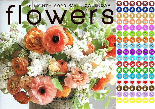 Flowers - 16 Month 2020 Wall Calendar - with 100 Reminder Stickers