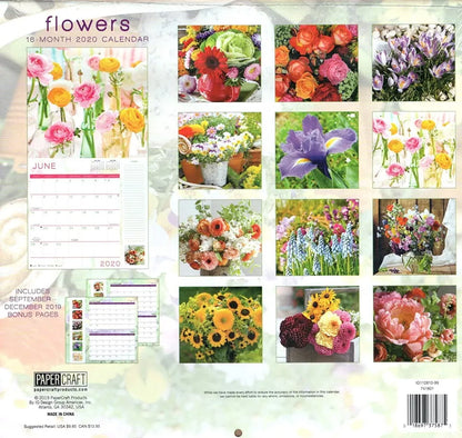 Flowers - 16 Month 2020 Wall Calendar - with 100 Reminder Stickers