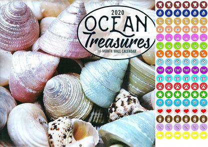 Ocean Treasures - 16 Month 2020 Wall Calendar - with 100 Reminder Stickers
