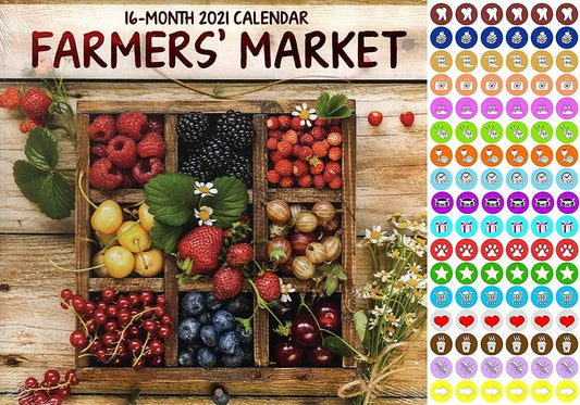 2021 16 Month Wall Calendar - Farmers Market - with 100 Reminder Stickers