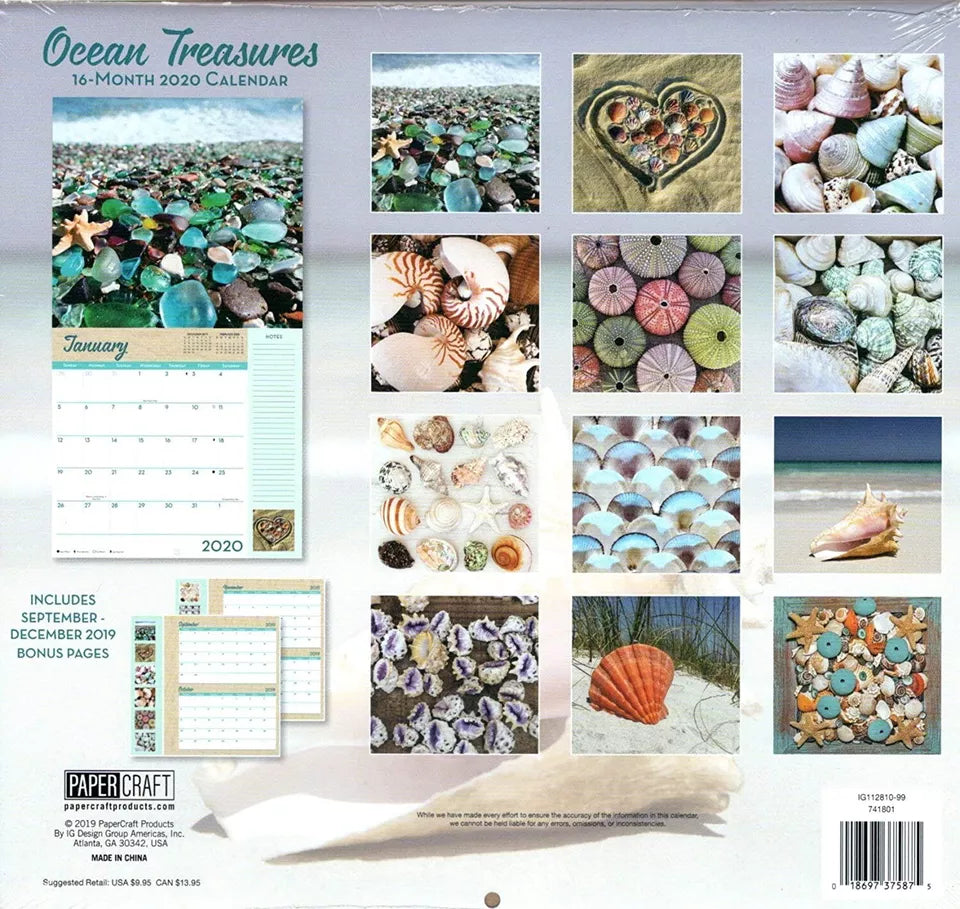 Ocean Treasures - 16 Month 2020 Wall Calendar - with 100 Reminder Stickers