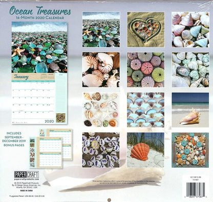 Ocean Treasures - 16 Month 2020 Wall Calendar - with 100 Reminder Stickers