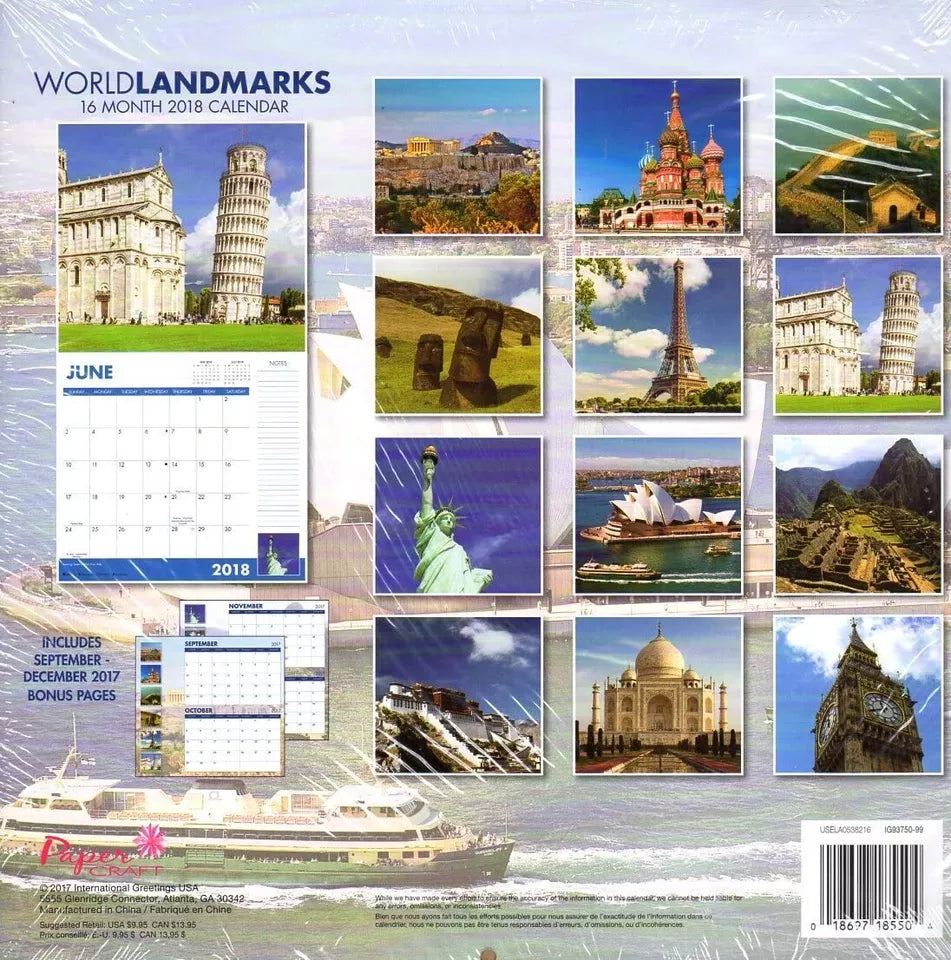 Colorful World - 16 Month 2018 Wall Calendar Scheduler Organizer