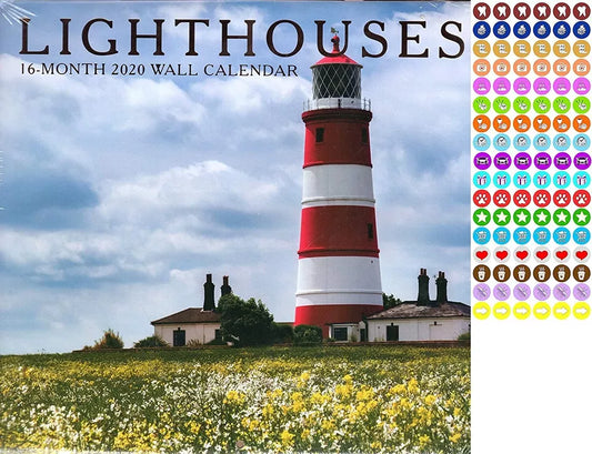 Lighthouses - 16 Month 2020 Wall Calendar - with 100 Reminder Stickers