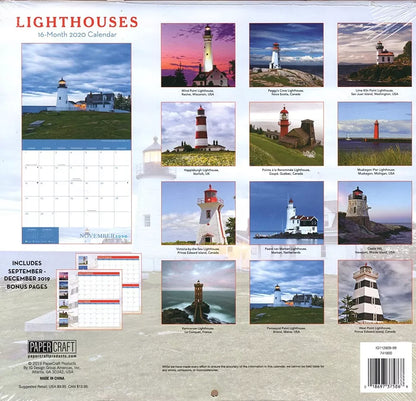 Lighthouses - 16 Month 2020 Wall Calendar - with 100 Reminder Stickers