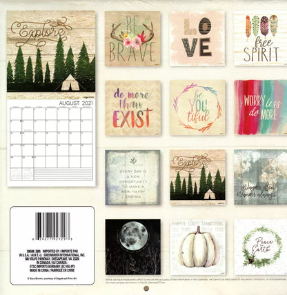 2021 12 Month Wall Calendar - Be Brave - with 100 Reminder Stickers