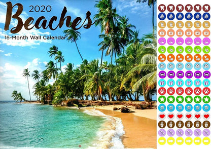 Beaches - 16 Month 2020 Wall Calendar - with 100 Reminder Stickers